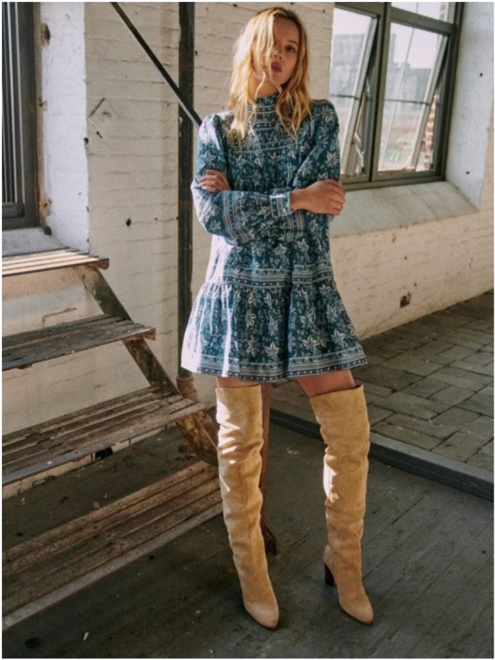 Sezane Aliette Mini Dress Sea New York Floral Long Sleeve